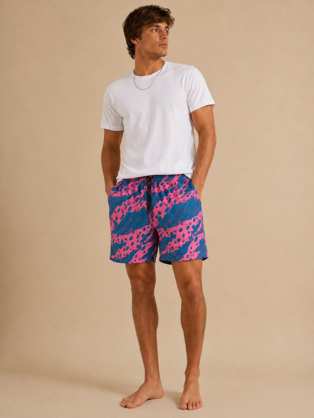 Reel Life Swim Shorts Men's Pink Blue Stretch Lined Trunks Large